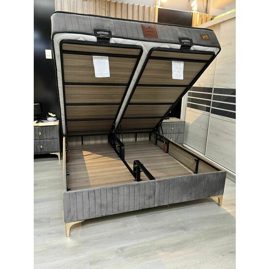 Pat Bari, ladă depozitare rabatabilă, amortizoare integrate, design elegant, stofă catifelată premium, 160x200 cm, Crem picture - 7