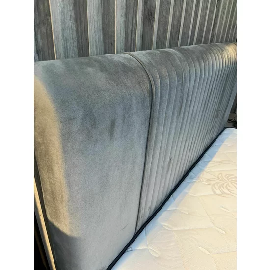 Pat Bari, ladă depozitare rabatabilă, amortizoare integrate, design elegant, stofă catifelată premium, 160x200 cm, Crem picture - 8