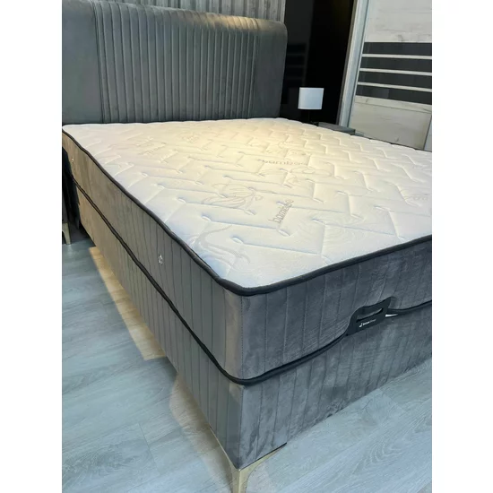 Pat Bari, ladă depozitare rabatabilă, amortizoare integrate, design elegant, stofă catifelată premium, 160x200 cm, Crem picture - 9