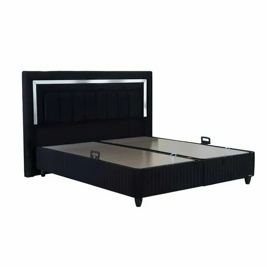 Pat Calipso, cu ladă de depozitare rabatabilă, cadru metalic și tapițerie, 160x200 cm, negru picture - 2