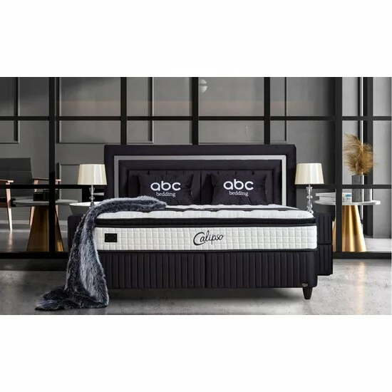 Pat Calipso, Cu Ladă de Depozitare, Tapițerie Catifelată, 180x200 cm, Negru picture - 2