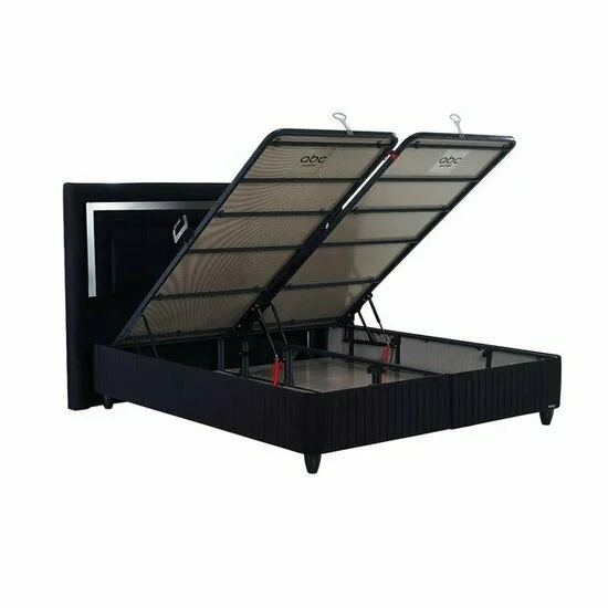 Pat Calipso, Cu Ladă de Depozitare, Tapițerie Catifelată, 180x200 cm, Negru picture - 5