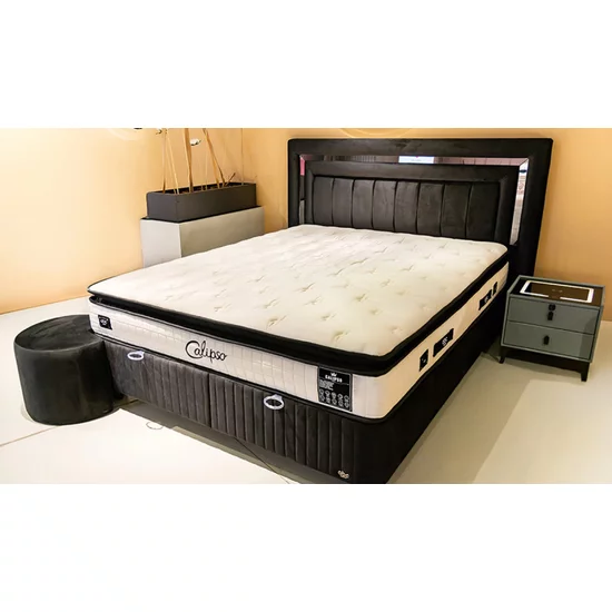 Pat Calipso, Cu Ladă de Depozitare, Tapițerie Catifelată, 180x200 cm, Negru picture - 4