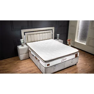 Pat Calipso, cu ladă de depozitare și somieră inclusă, tapițat cu stofă, 140x200 cm, bej