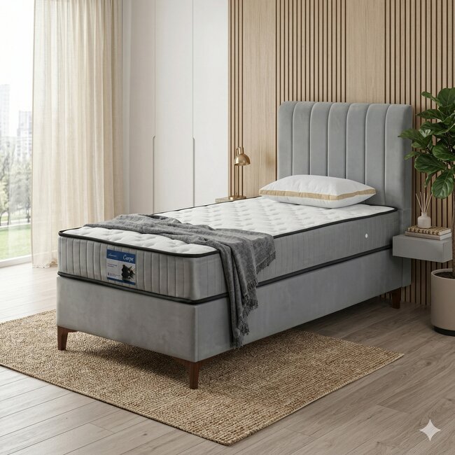 Pat Carla, gri - 100x200 cm, design modern, capitonare premium, spatiu depozitare