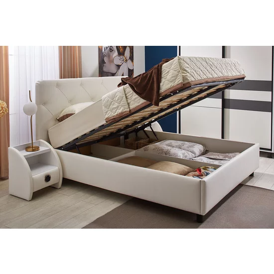 Pat Cristal cu piele ecologică și somieră rabatabilă, piele ecologică, 140x200 cm, alb picture - 3