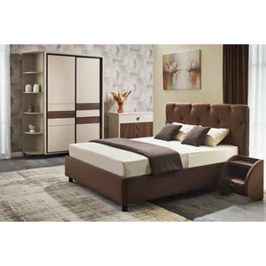 Pat Cristal cu ladă de depozitare și somieră rabatabilă, stofă, 160x200 cm, wenge