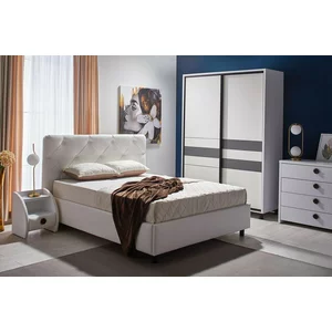 Pat Cristal cu ladă ventilată și design elegant, piele ecologică, 180x200 cm, alb