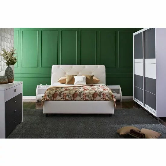 Pat Cristal cu ladă ventilată și design elegant, piele ecologică, 180x200 cm, alb picture - 3