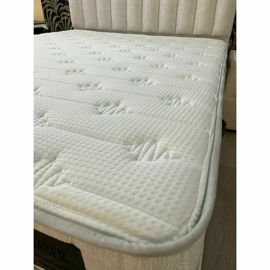 Pat cu saltea Gratis Amber, ladă depozitare, design elegant, topper confort, structură metal + lemn + PAL, tapițerie stofă premium, 140x200 cm, Crem picture - 6