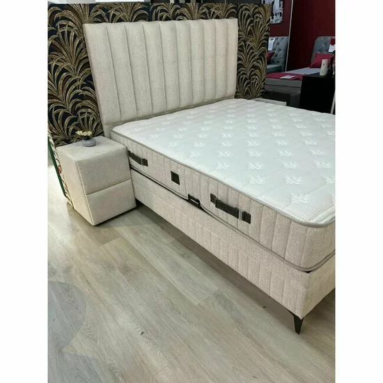 Pat cu saltea Gratis Amber, ladă depozitare, design elegant, topper confort, structură metal + lemn + PAL, tapițerie stofă premium, 140x200 cm, Crem picture - 7