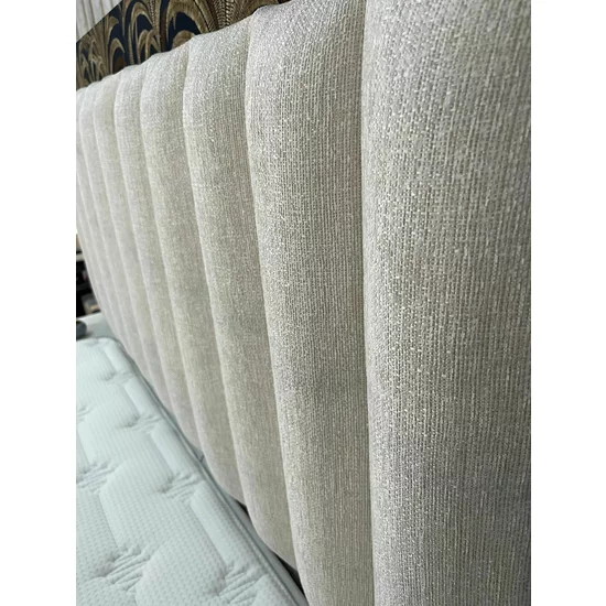 Pat cu saltea Gratis Amber,  ladă depozitare, design elegant, topper confort, structură metal + lemn + PAL, tapițerie stofă premium, 160x200 cm, Crem picture - 7