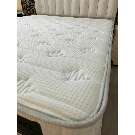 Pat cu saltea Gratis Amber,  ladă depozitare, design elegant, topper confort, structură metal + lemn + PAL, tapițerie stofă premium, 160x200 cm, Crem picture - 9