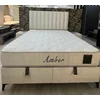 Pat cu saltea Gratis Amber,  ladă depozitare, design elegant, topper confort, structură metal + lemn + PAL, tapițerie stofă premium, 160x200 cm, Crem picture - 6