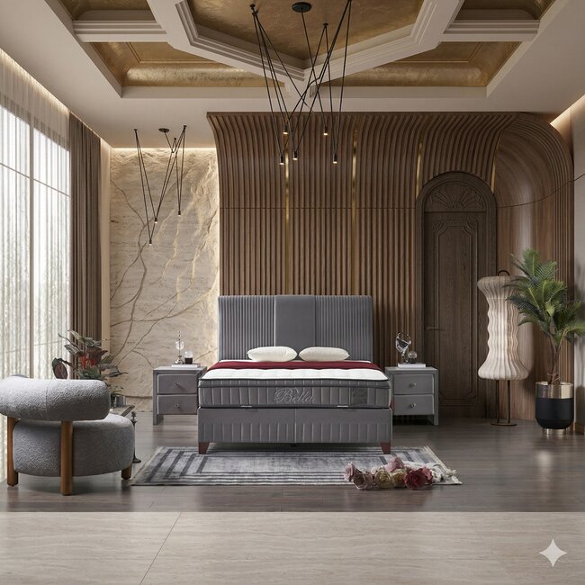 Pat cu saltea Gratis Bella 180/200 cm gri cu somiera rabatabila si spatriu de depozitare