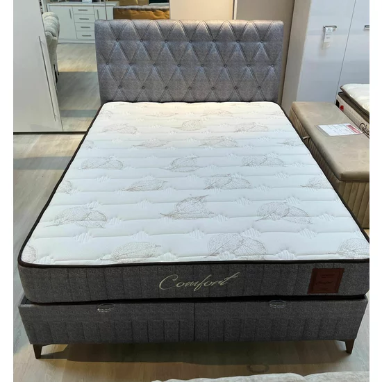 Pat cu saltea Gratis Comfort, ladă depozitare, somieră rabatabilă, topper confort, structură metal + lemn + PAL, tapițerie stofă premium, 160x200 cm, Gri picture - 10