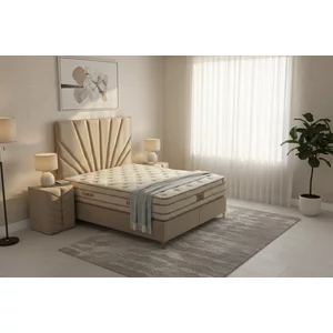Pat cu saltea gratis  Elif 160x200 cm crem cu somieră rabatabilă, ladă depozitare