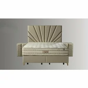 Pat cu saltea gratis  Elif 180x200 cm crem cu somieră rabatabilă, ladă depozitare