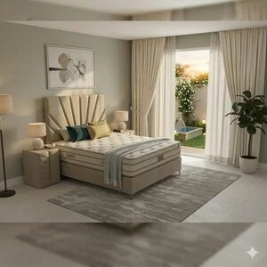 Pat cu saltea gratis  Elif 180x200 cm crem cu somieră rabatabilă, ladă depozitare