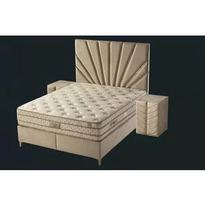 Pat cu saltea gratis  Elif 200x200 cm crem cu somieră rabatabilă, ladă depozitare