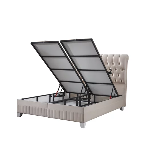 Pat cu saltea Gratis Lexus, ladă depozitare, topper integrat, structură metal + lemn + PAL, tapițerie stofă premium, 160x200 cm, Bej picture - 4
