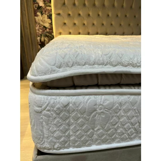 Pat cu saltea Gratis Lexus, ladă depozitare, topper integrat, structură metal + lemn + PAL, tapițerie stofă premium, 160x200 cm, Bej picture - 11