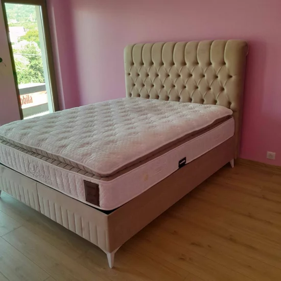 Pat cu saltea Gratis Lexus, ladă depozitare, topper integrat, structură metal + lemn + PAL, tapițerie stofă premium, 160x200 cm, Bej picture - 14