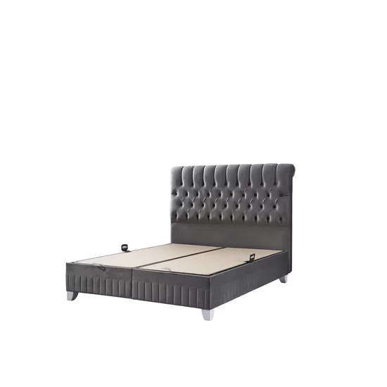Pat cu saltea Gratis Lexus, ladă depozitare, topper integrat, structură metal + lemn + PAL, tapițerie stofă premium, 160x200 cm, Gri picture - 3