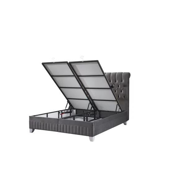 Pat cu saltea Gratis Lexus, ladă depozitare, topper integrat, structură metal + lemn + PAL, tapițerie stofă premium, 160x200 cm, Gri picture - 4