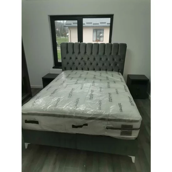 Pat cu saltea Gratis Lexus, ladă depozitare, topper integrat, structură metal + lemn + PAL, tapițerie stofă premium, 160x200 cm, Gri picture - 7