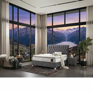 Pat cu saltea Gratis Lexus, gri - 160x200 cm, ladă depozitare, topper integrat, structură metal + lemn + PAL, tapițerie stofă premium