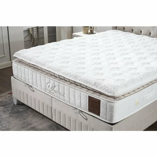 Pat cu saltea Gratis  Lexus, ladă depozitare, topper integrat, structură metal + lemn + PAL, tapițerie stofă premium, 140x200 cm, Bej picture - 7