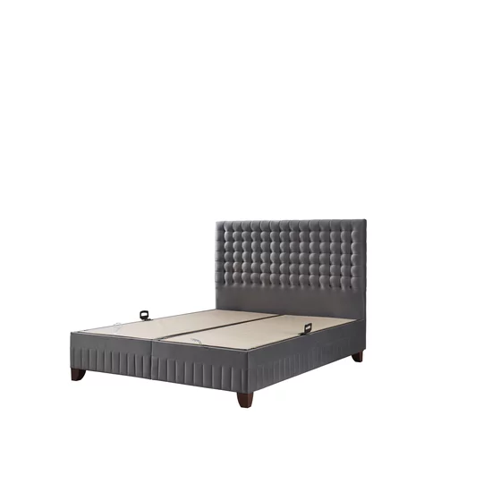 Pat cu saltea Gratis Wooly, ladă depozitare, design modern, topper inclus, structură metal + lemn + PAL, tapițerie stofă premium, 160x200 cm, Gri picture - 2