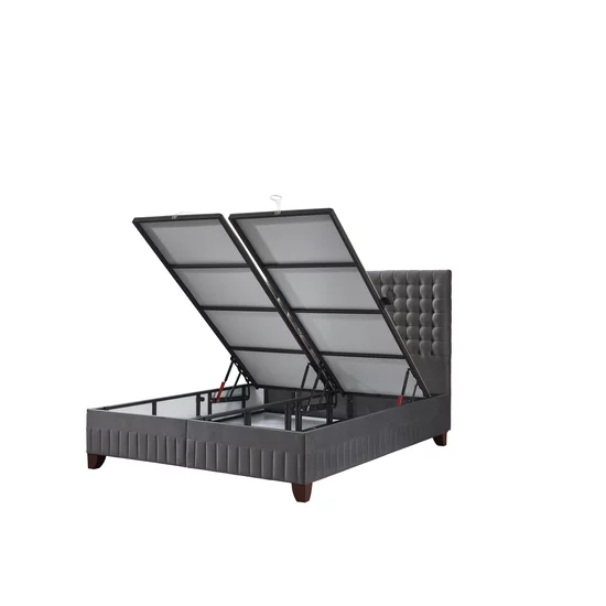 Pat cu saltea Gratis Wooly, ladă depozitare, design modern, topper inclus, structură metal + lemn + PAL, tapițerie stofă premium, 160x200 cm, Gri picture - 6