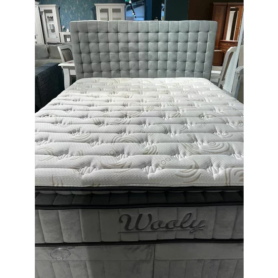 Pat cu saltea Gratis Wooly, ladă depozitare, design modern, topper inclus, structură metal + lemn + PAL, tapițerie stofă premium, 160x200 cm, Gri picture - 9