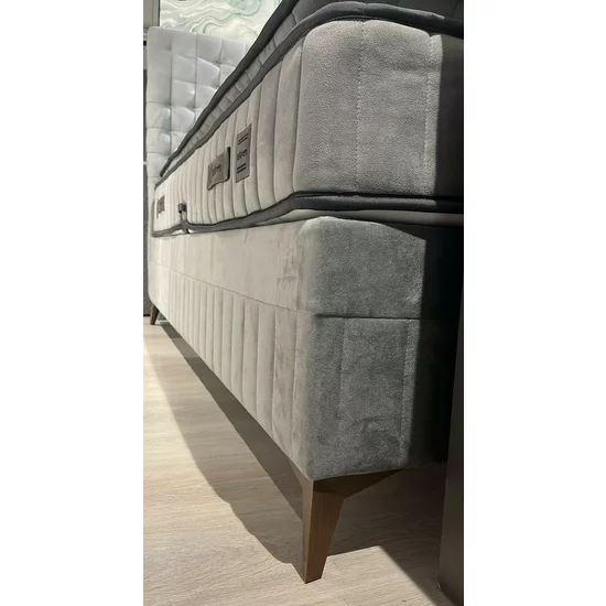 Pat + Saltea gratis Wooly, gri - 160x200 cm, ladă depozitare, design modern, topper inclus, structură metal + lemn + PAL, tapițerie stofă premium picture - 13
