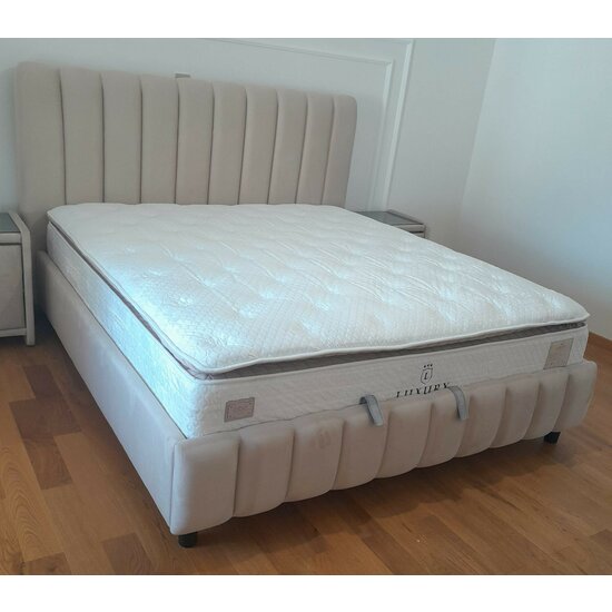 Pat Fancy Bej, ladă depozitare, somieră rabatabilă, structură solidă, tapițat stofă, 140x200 cm picture - 4