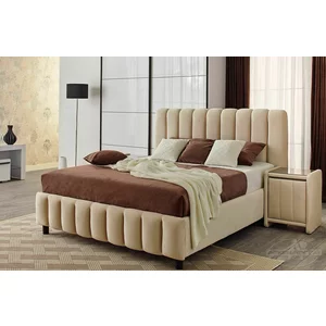 Pat Fancy Bej, ladă depozitare, somieră rabatabilă, cadru rezistent, tapițat premium, 160x200 cm