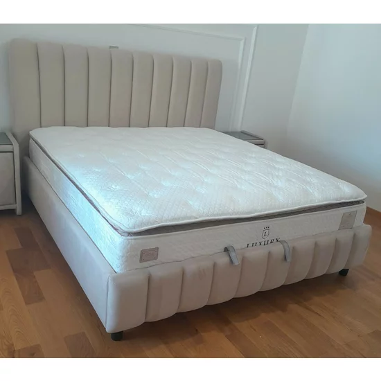 Pat Fancy Bej, ladă depozitare, somieră rabatabilă, cadru rezistent, tapițat premium, 160x200 cm picture - 3