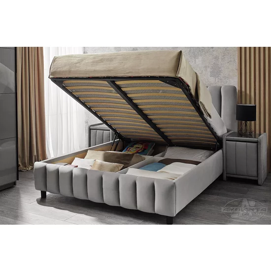 Pat Fancy Gri, ladă depozitare, somieră rabatabilă, structură solidă, tapițat stofă, 160x200 cm picture - 2