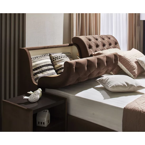Pat Frankfurt, maro - 140x200 cm, cu spătar tapițat, stofă catifelata și ladă depozitare picture - 2