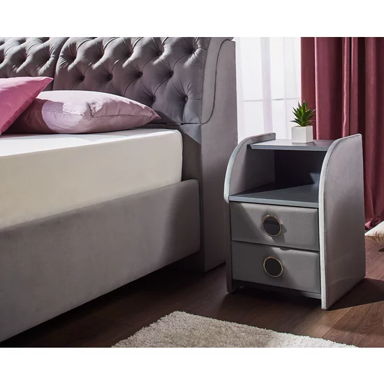 Pat Frankfurt cu spătar tapițat, stofă plușată și ladă depozitare, 180x200 cm, gri picture - 5