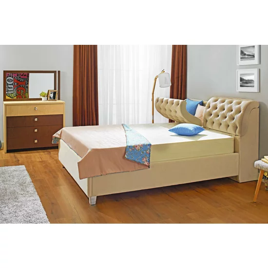 Pat Frankfurt cu spătar tapițat, stofă catifelata și ladă depozitare, 140x200 cm, bej picture - 2