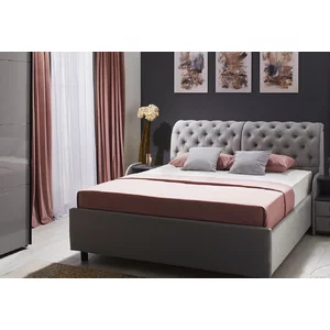 Pat Frankfurt cu spătar tapițat, stofă catifelata și ladă depozitare, 140x200 cm, gri