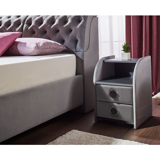 Pat Frankfurt cu spătar tapițat, stofă catifelata și ladă depozitare, 140x200 cm, gri picture - 4