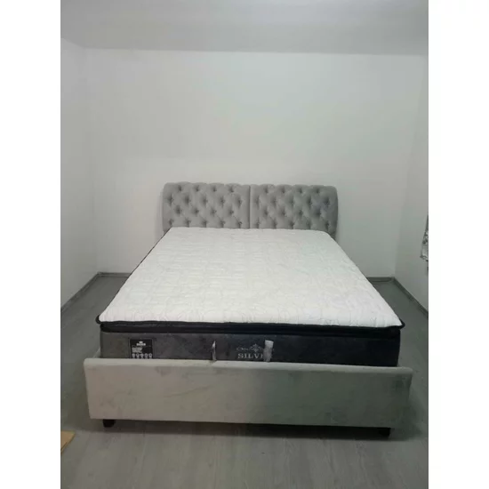 Pat Frankfurt, gri - 140x200 cm, cu spătar tapițat, stofă catifelata și ladă depozitare picture - 6