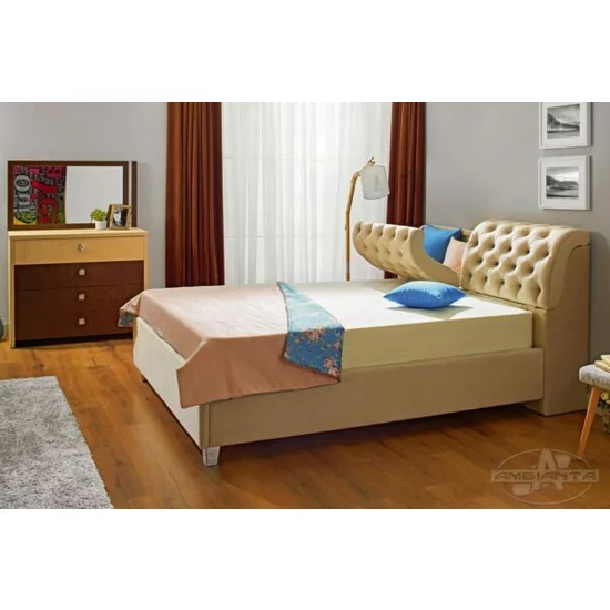 Pat Frankfurt cu spătar tapițat, stofă catifelata și ladă depozitare, 180x200 cm, bej picture - 2