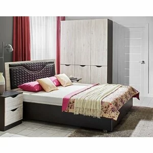 Pat Happy cu spațiu de depozitare, tapițat cu stofă, PAL și MDF, 160x200 cm, alb Samoa