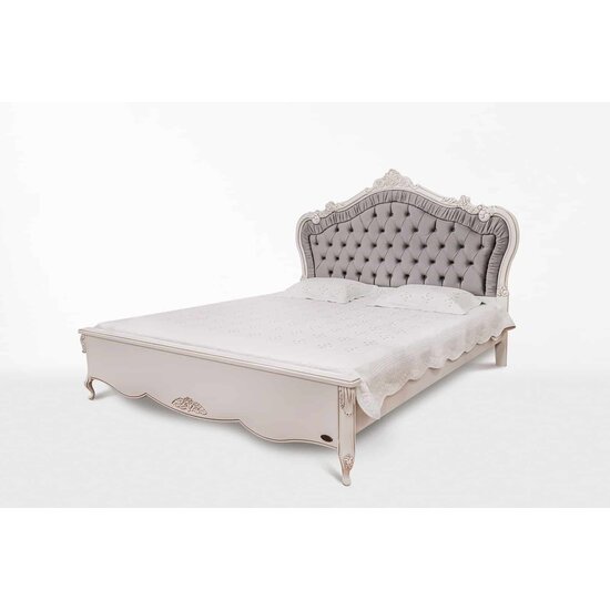 Pat Izabela, ladă depozitare, tăblie capitonată, structură lemn masiv + PAL, 180x200 cm, alb patinat picture - 2