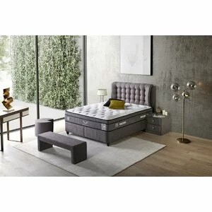 Pat tapițat Lateks 140x200 cm gri, cu ladă depozitare și somieră rabatabilă